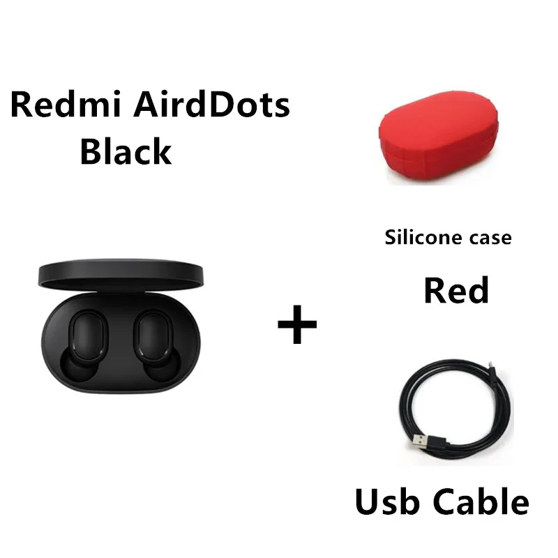 Xiaomi Redmi AirDots беспроводные стерео наушники Bluetooth 5,0 наушники с зарядным устройством наушники-вкладыши с микрофоном Handsfree наушники с управлением AI - Цвет: add case and cable