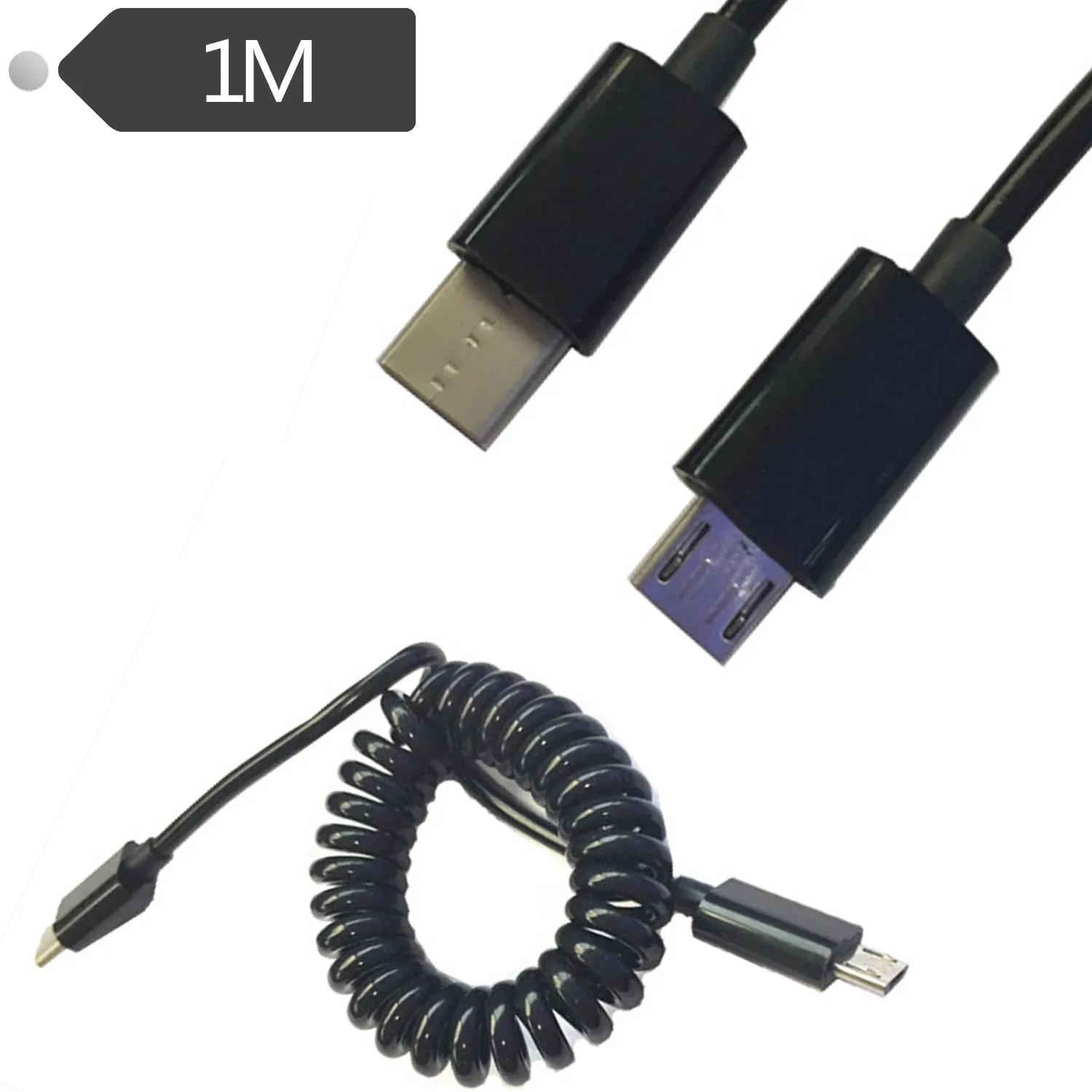 Spiral Coiled USB 3.1 C TYPE male to 2.0 micro 5P adapter adaptor Cable 1.0M 3FTin Computer