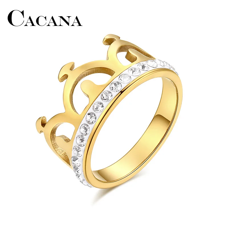 

CACANA Stainless Steel Rings For Women Gold Crown Fashion Jewelry Wholesale NO.R365