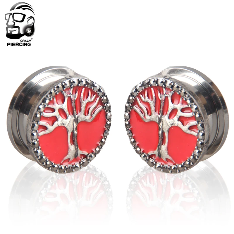 Screw Ear Plugs Tunnels Piercing Red Blood Tree of life Body Piercing