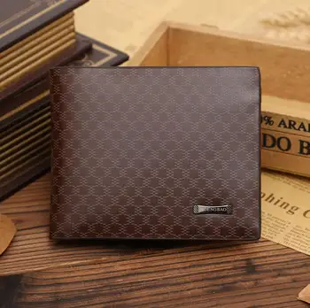 

Fashion New Men Wallets Plaid Pattern Cross Brown Quality PU Leather Business Casual Card Holder Purse Wallet Free Shipping