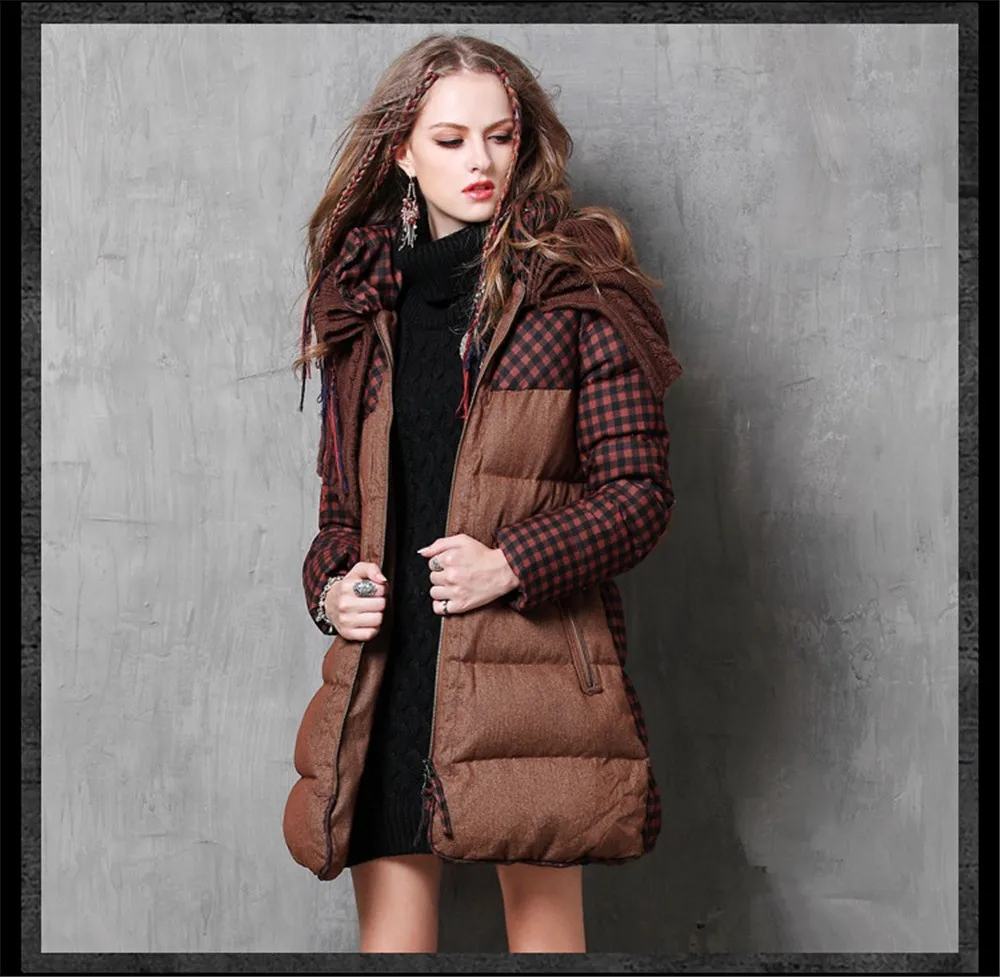 Vintage Warm Women Down Coat Winter Classical Poncho Plaid Patchwork Warm Coat White Duck Jacket For Women Winter Thicken Coats (7)