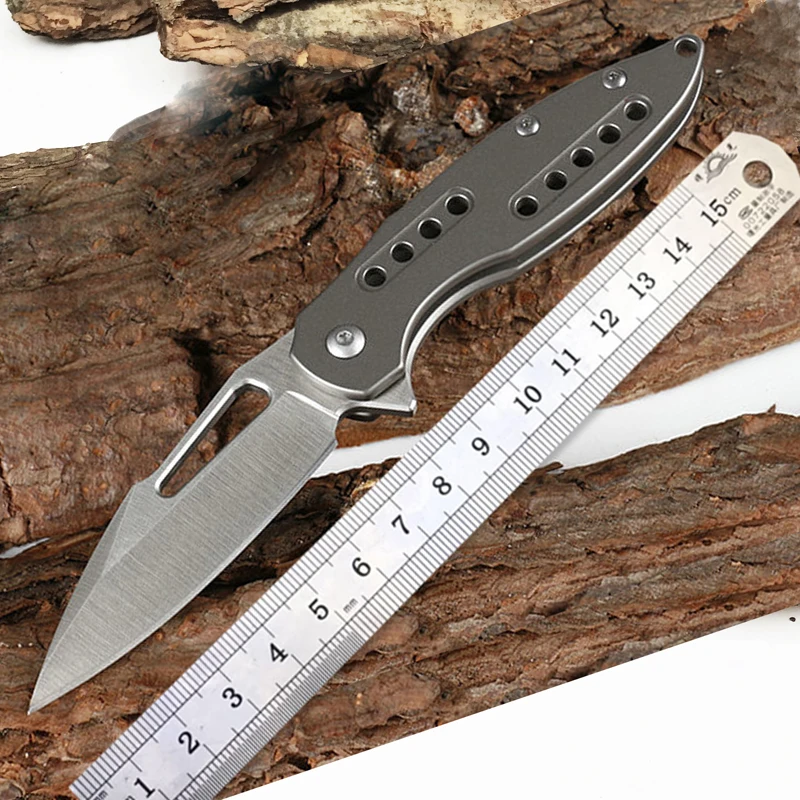 Damascus Steel ball bearings Folding Knife D2 Blade Titanium TC4 Handle