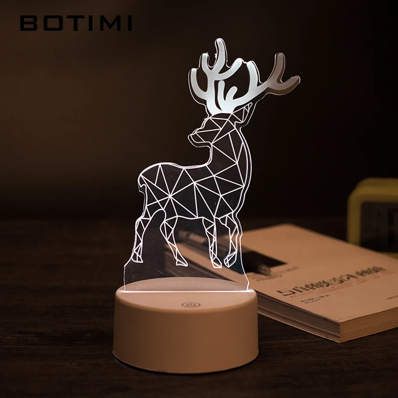 BOTIMI 3D Рождественский олень светодио дный ночник дети USB Touch Таблица освещения для Спальня лампы Главная деко лампы детская комната