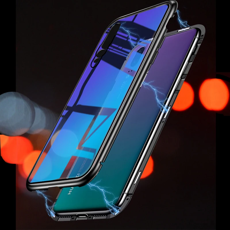 material- Magnetic-Adsorption-Case-For-Huawei-P20-P20-Pro-Clear-Tempered-Glass-Back-Cover-Metal-Frame-Magnet