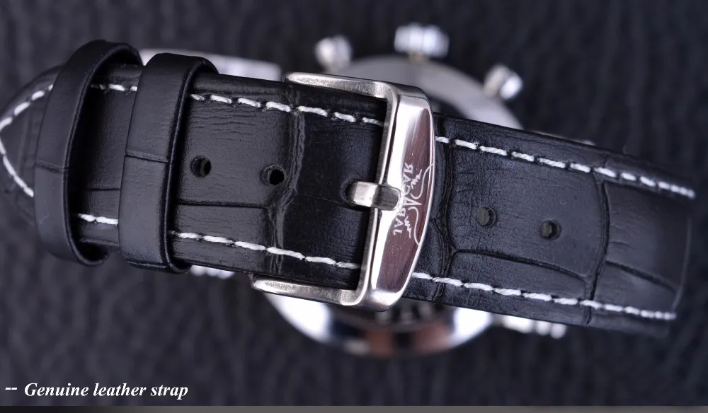 Jaragar неясный Swirl Мода 3 циферблата дизайн алмаз черный золотой циферблат натуральная кожа мужские часы лучший бренд класса люкс автоматические часы