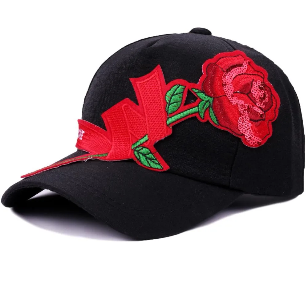 Buy 2018 New Red Rose Embroidery Women Baseball Caps