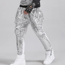 27-38 New 2017 Men’s clothing fashion hair stylist Sequins harem pants singer stage PLUS SIZE costumes