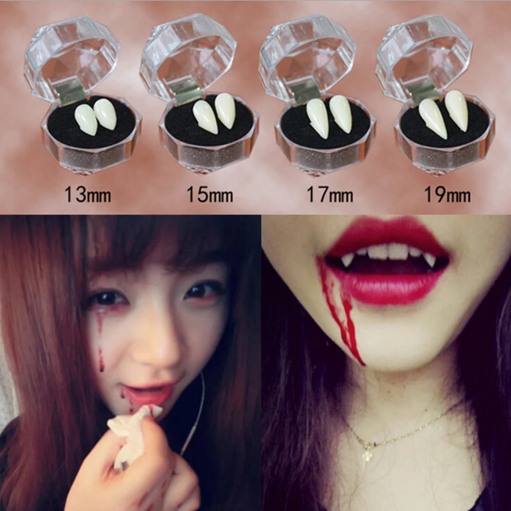 

1pair Horrific Dress Vampire Teeth Halloween Party Dentures Props Vampire Zombie Devil Fangs Teeth 13/15/17/19mm