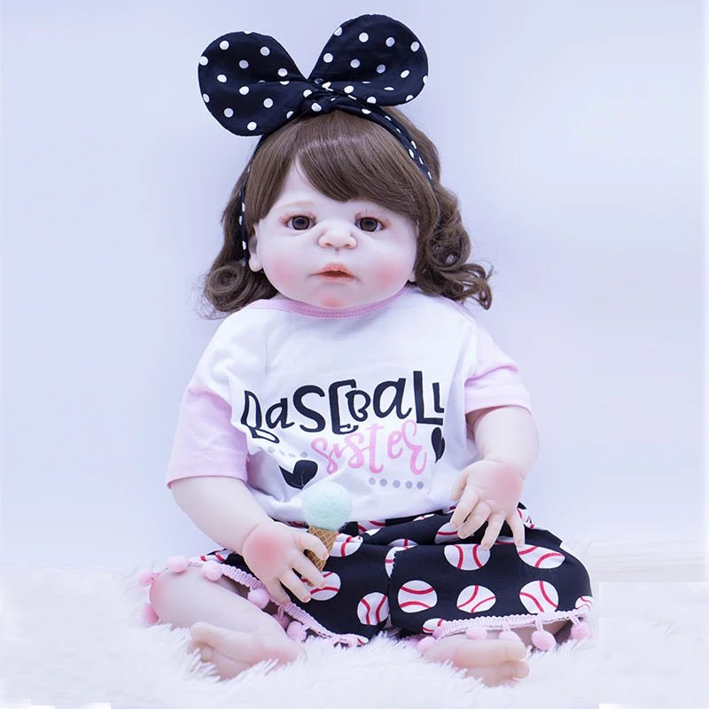 

DOLLMAI about 55-57 cm whole Silicone reborn girl dolls, lifelike Soft curls doll reborn high quality Safety doll gift big eyes