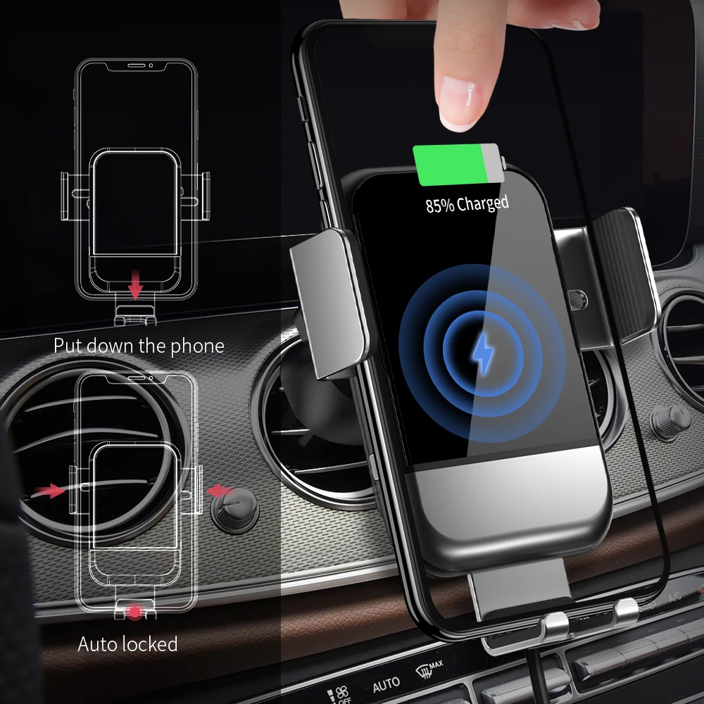 FPU 10W Qi Car Wireless Charger for iPhone Mobile Phone Charger Gravity Induction Fast Wireless Charging Car Phone Holder Stand