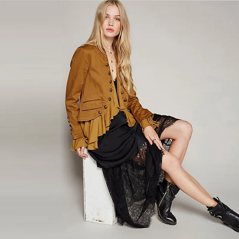 

2019 Spring Women Ruffles jacket Female Long Sleeve Buttons Hippie Chic Jacket Bohemian People Fashion Clothing Streetwear