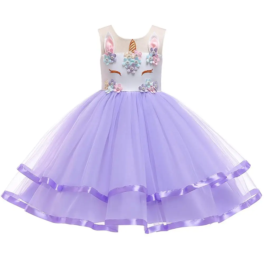 Вечерние платья с вышивкой для девочек; свадебные вечерние платья для девочек с цветами и бусинами; Детский карнавальный костюм Pengpeng - Цвет: Lavender