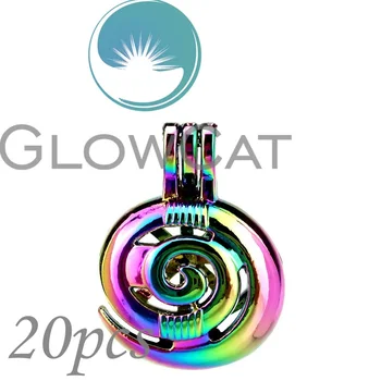 

20x CC699 Rainbow Colors Snail Beads Cage Jewelry Making Essential Oil Diffuser Pearl Cage Locket Pendant