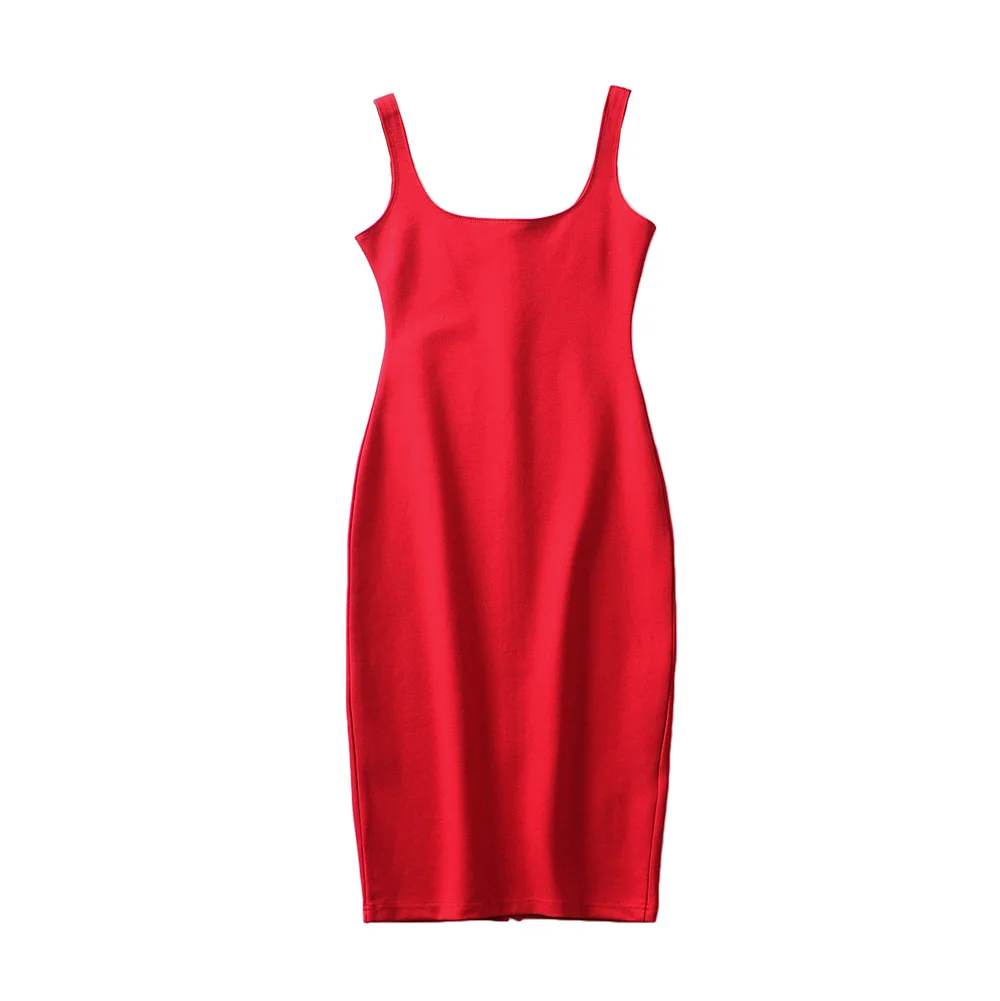 Bradely Мишель летнее платье Vestido Для женщин пикантные разрез сзади рукавов Bodycon Танк платье длиной до колен - Цвет: Красный