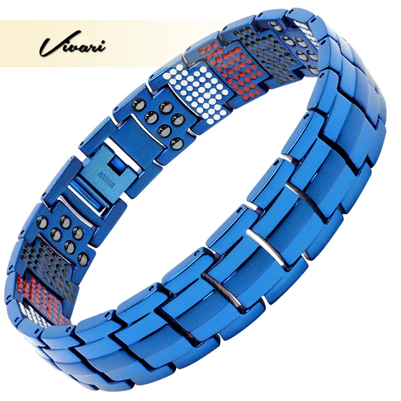 

Vivari Health Magnetic Blue Titanium Bracelet For Men Bangle 4in1 -ve Ions Germanium Far Infra Red Charm Bracelets jewelry Wrist