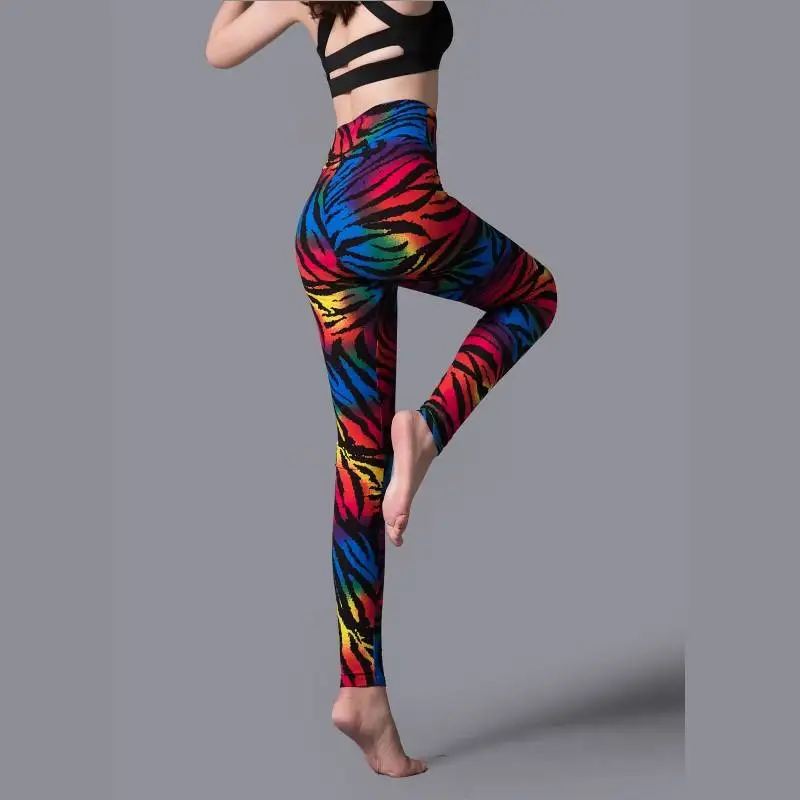 YSDNCHI New Stripe Leopard Print Leggings Women High Waist Legings Work Out Legging Sporting Push Up Trousers Fitness Leggins