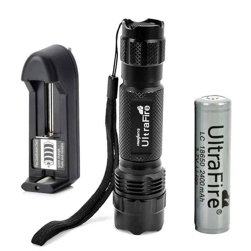 980lm UltraFire 5 Mode White Light Lanterna Com Zoom T6 LED Lanterna LED Torch Lamp Lanterna w/1x18650 Bateria + carregador
