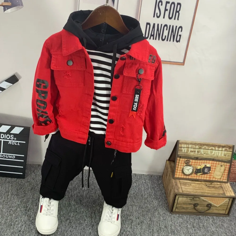 Spring Autumn Baby Boy Toddler Clothes Set Denim Jacket + Hoodie Pants 3pcs Cotton Boys Outfits 2-6yrs Clothing |