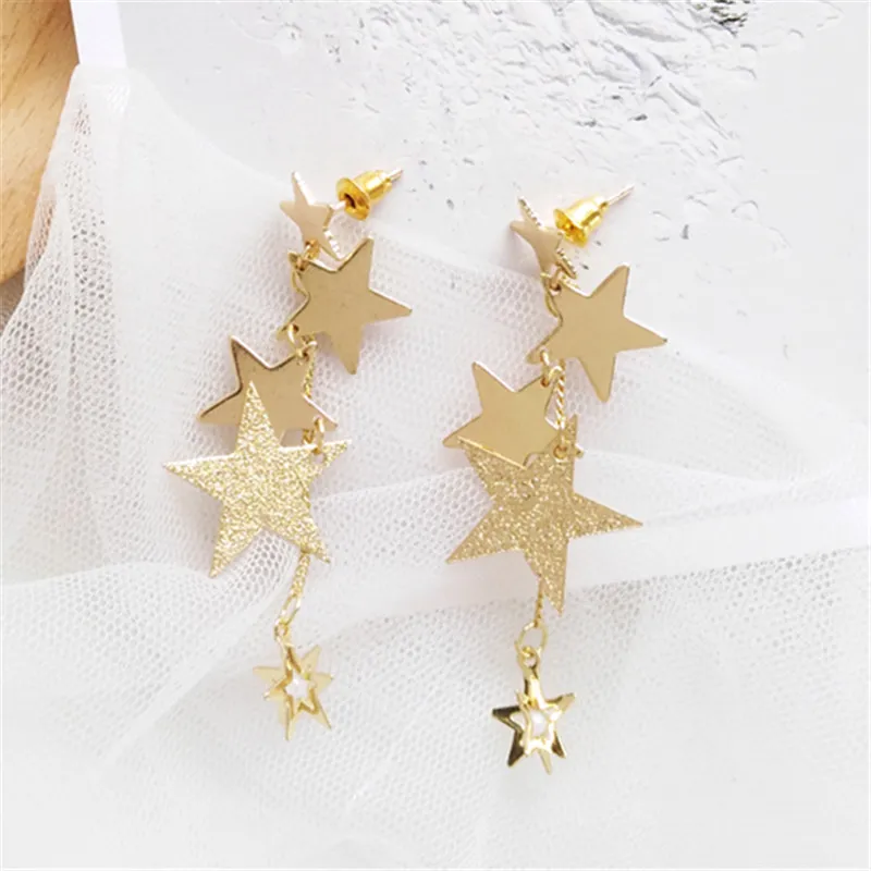 Модные женские серьги с жемчугом и пентаграммой, длинные серьги-гвоздики со звездами, золотые серьги с кисточками для женщин