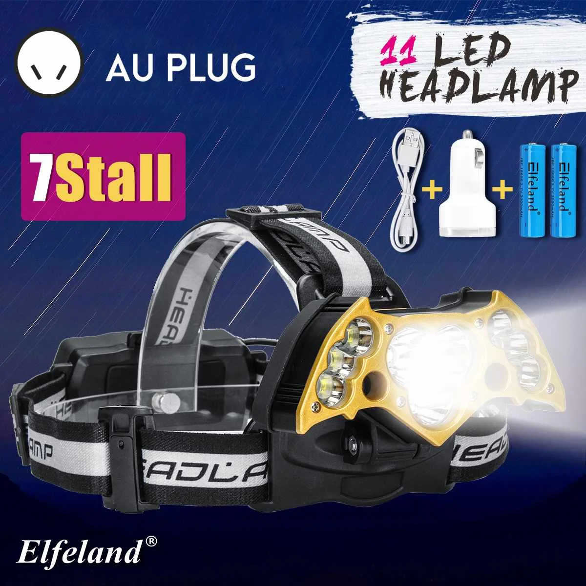 

75000lm LED Smuxi headlamp 7*t6 headlight 5 modes head light waterproof flashlight zoomable use 18650 for hunting cycling