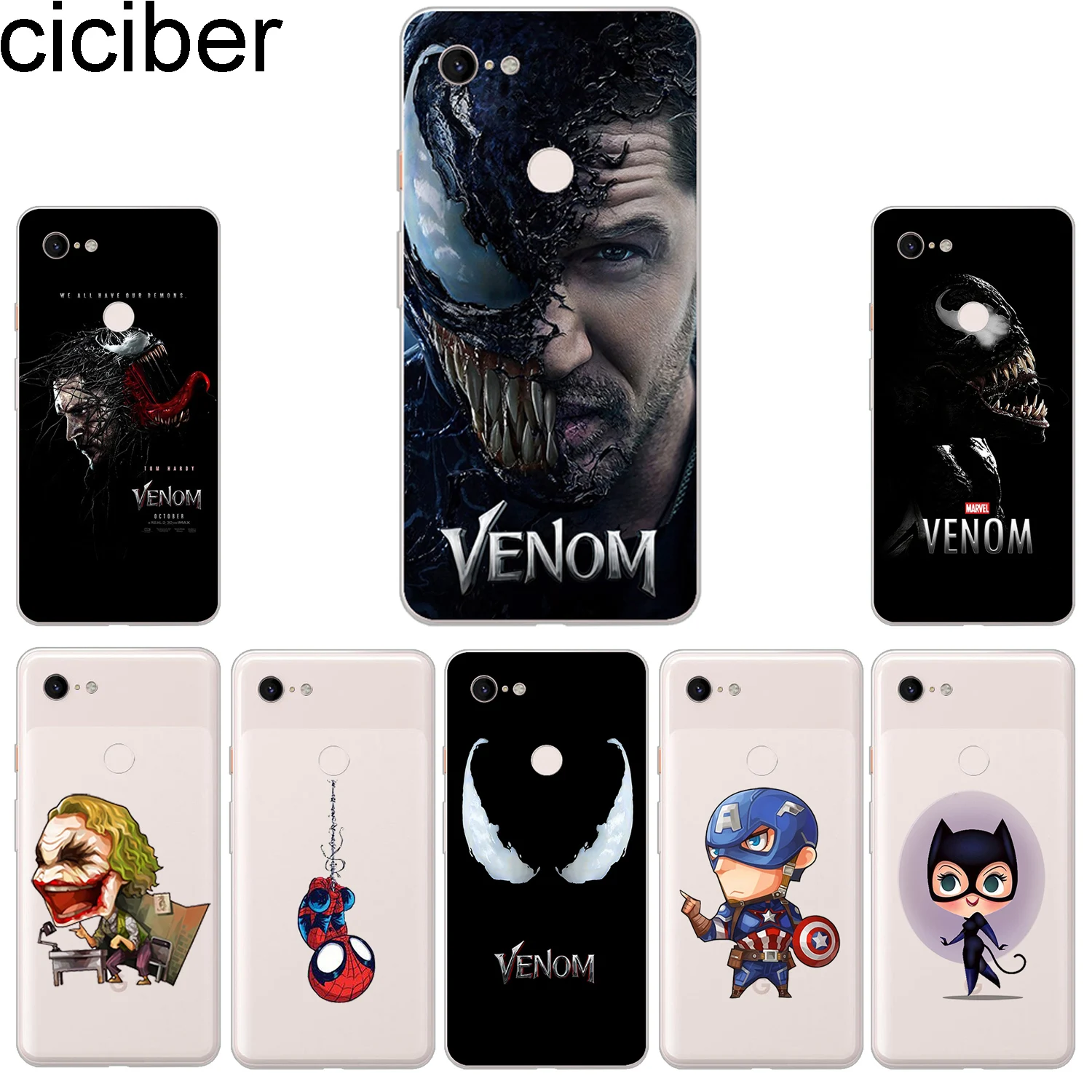 

ciciber New Fashion Phone Cases For Google Pixel 3 2 XL Case Soft TPU Back Cover for Pixel 3XL 2XL Marvel Venom Funda Capa Coque