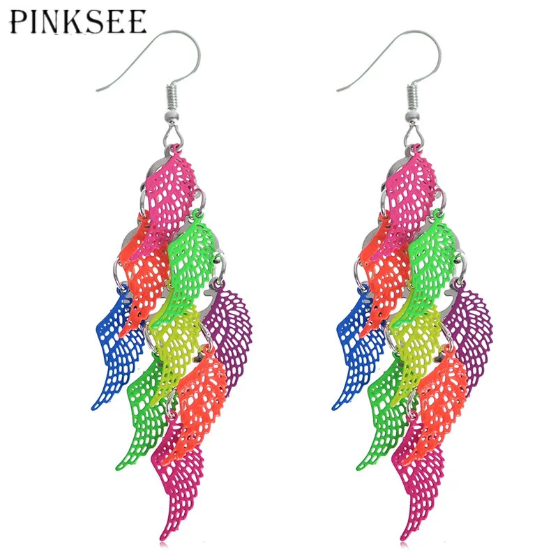 PINKSEE цветные длинные кисточки богемные серьги полые многослойные