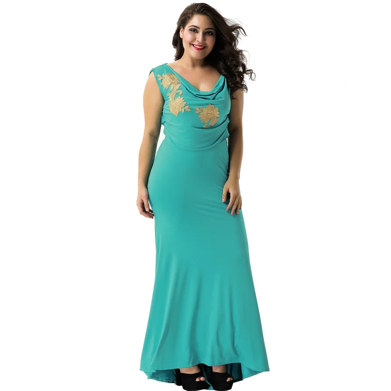 

V1075 2017 New Arrival Sleeveless Long Green Backless Mermaid Maxi Embroidery Dress Plus Size Back Bandage Women Party Gown