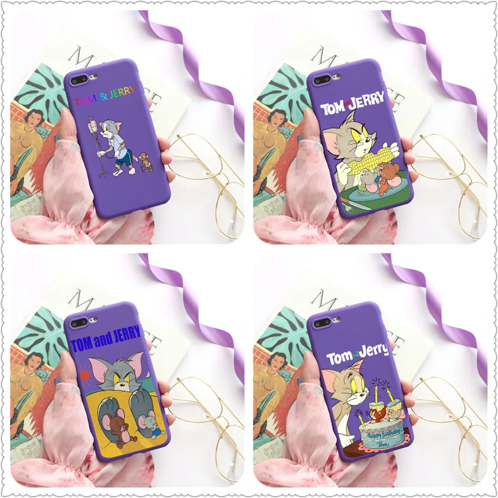 Fashion cartoon TOM AND JERRY Candy Color TPU Case phone For iphoneX 7 8 XS XR XSMAX Red Yellow purple Cover
