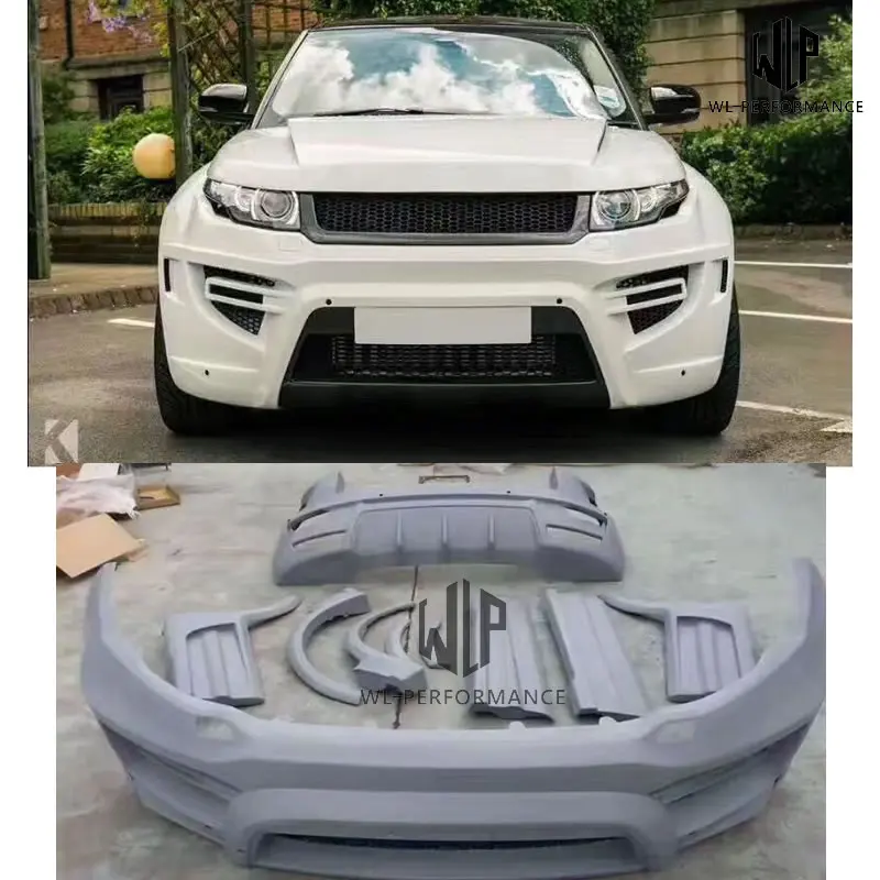 

PU Unpainted Car body kit Front Rear bumper Side skirts Round eyebrows For Land Rover Range Rover Evoque Onyx style 14-17