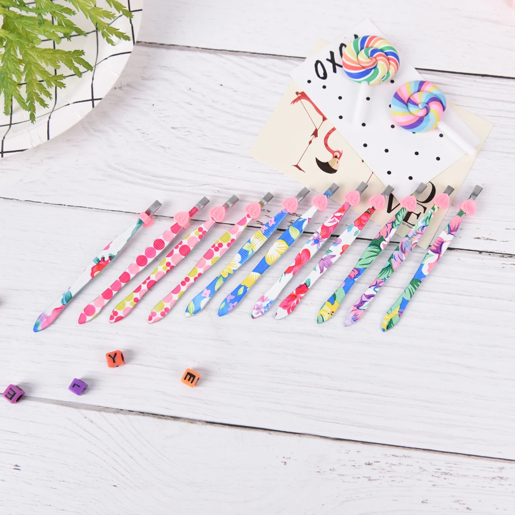 1Pc Eyebrow Tweezer Hair Removal Tweezer Professional Stainless Steel Flower Printed Makeup Tool for Women Girls Random