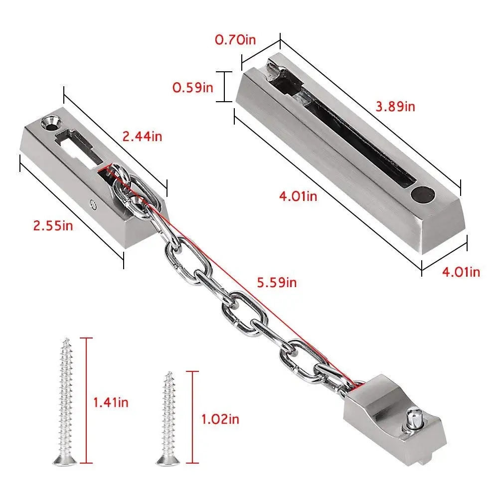 Дверная цепь замок, утолщенная нержавеющая сталь литая цепь защита двери, безопасный установленный замок матовая отделка с 4 винтами(серебро