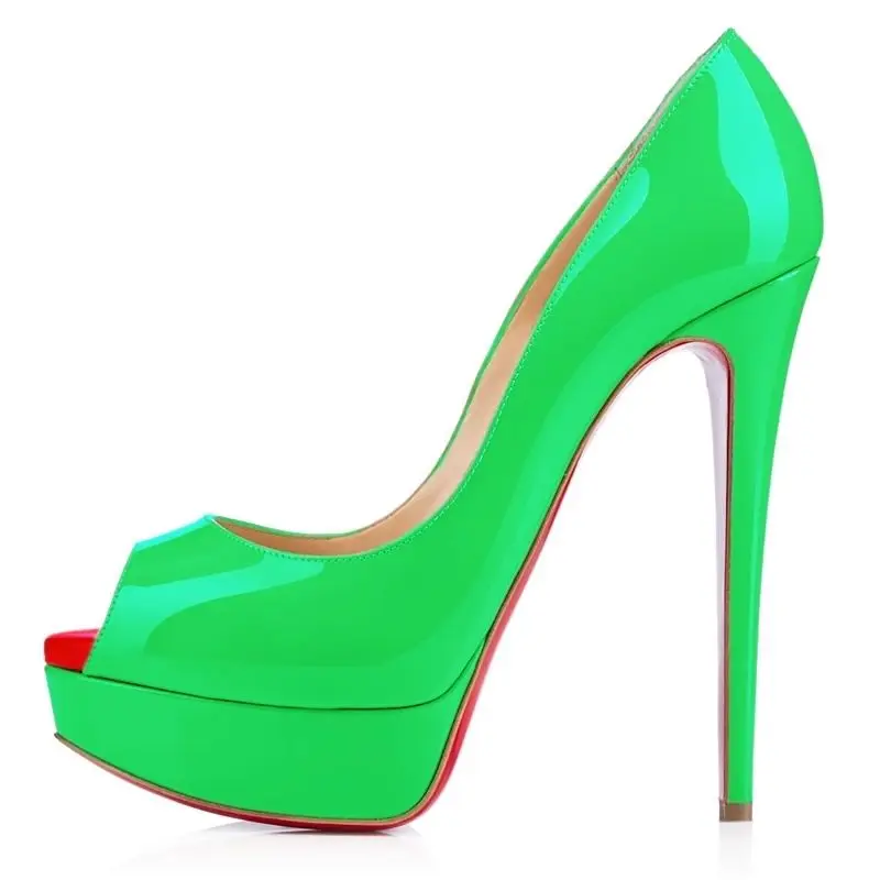 Женские туфли-лодочки из лакированной кожи; Туфли на танкетке; туфли на высоком каблуке-шпильке с красной подошвой; пикантные вечерние туфли с открытым носком; Цвет по индивидуальному заказу; 817-16 - Цвет: green