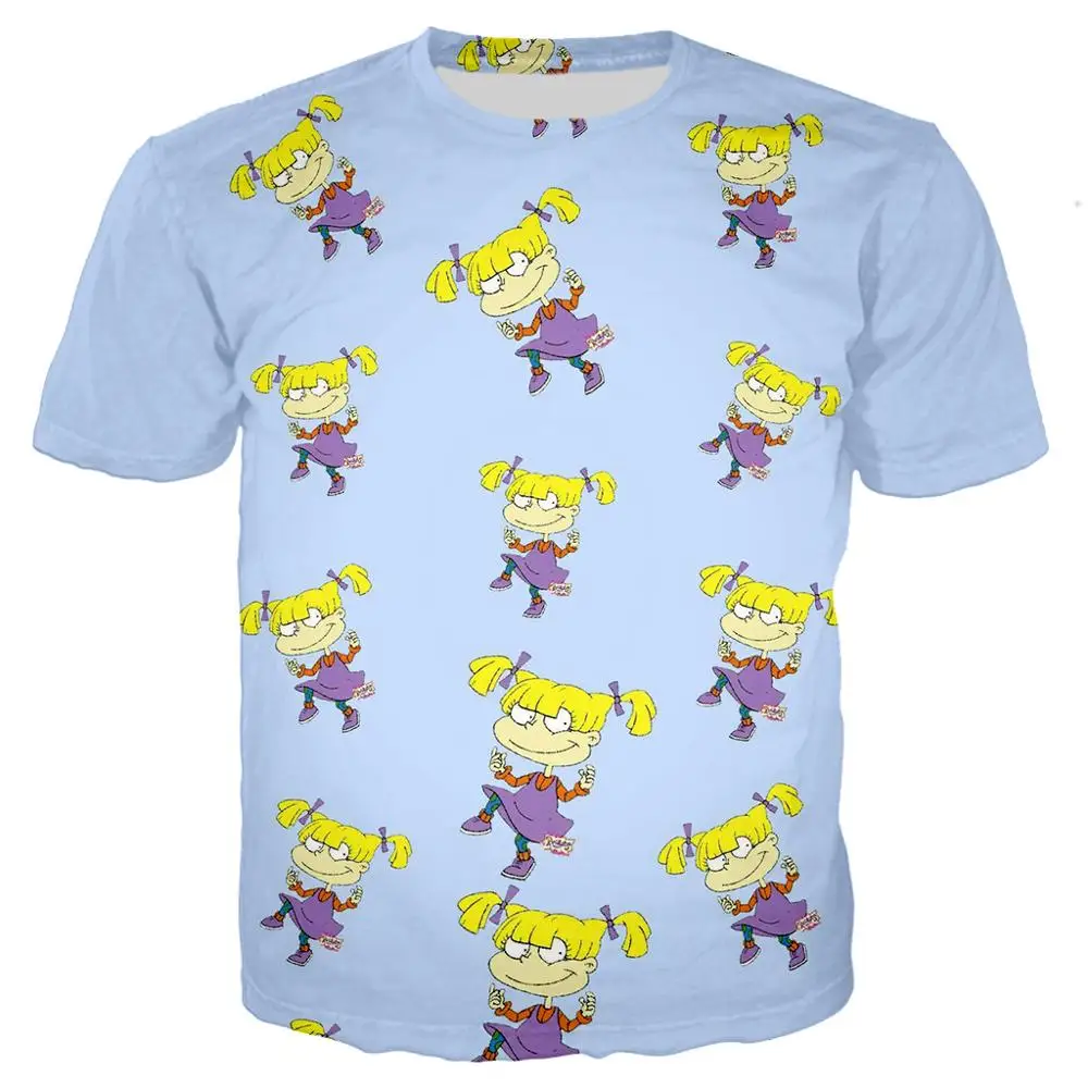 Детские футболки с объемным рисунком футболка для маленьких мальчиков с принтом аниме ругратов летние футболки для девочек, детская одежда kawaii/топы, рубашка с коллажем