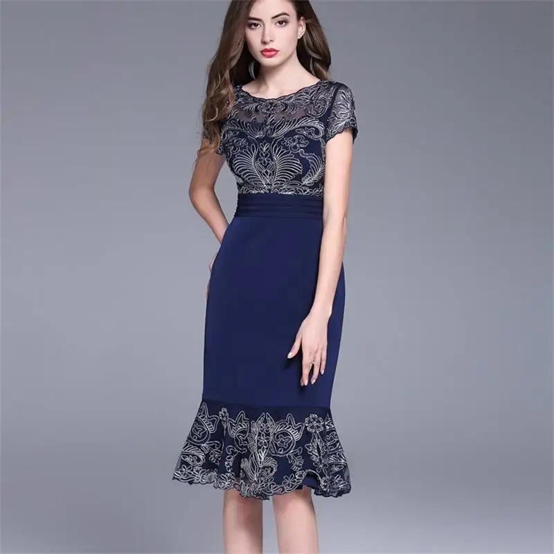 Luxury Summer Dress 2018 Elegant Women Dress Lace Embroidery Vestido O Neck Party Dresses