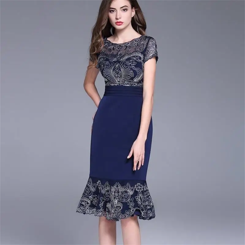 Luxury Summer Dress 2018 Elegant Women Dress Lace Embroidery Vestido O