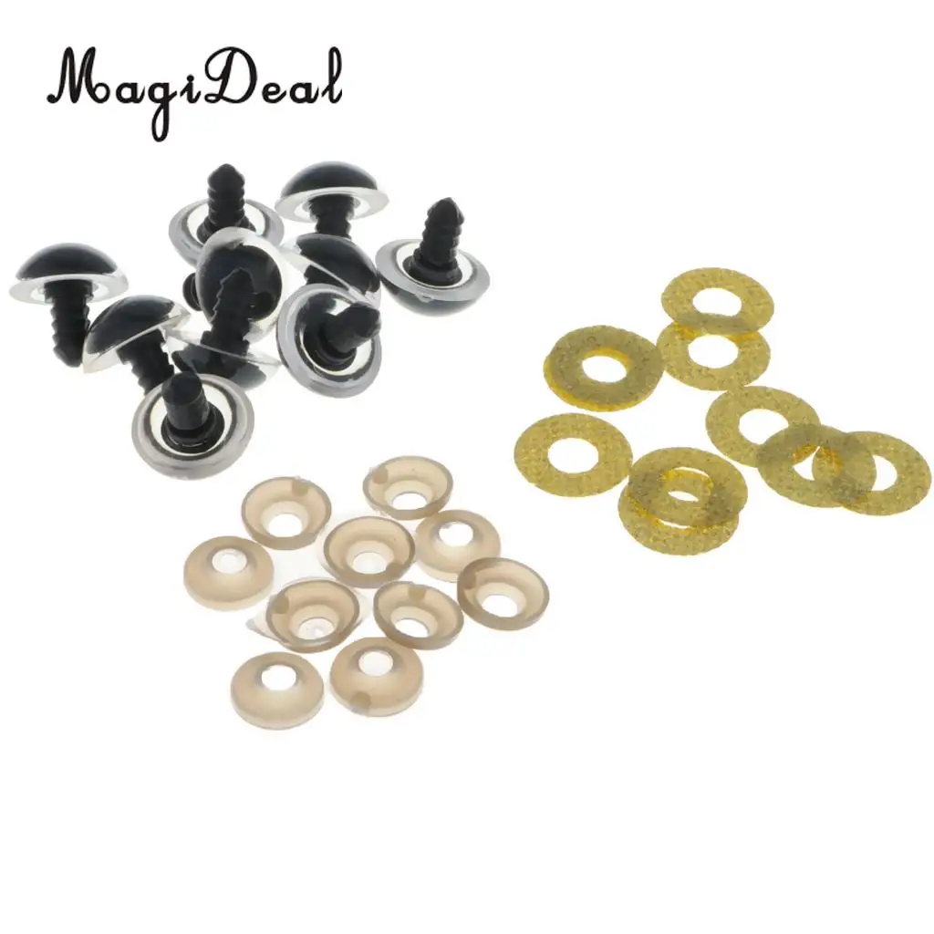10pcs 16mm Plastic Round Safety Eyes + Glitter Nonwovens + Washers For Teddy Bear Soft Stuffed Toy DIY