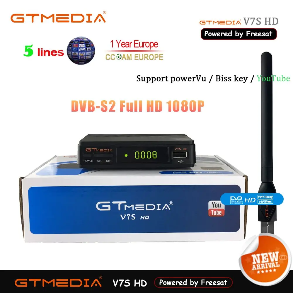 Original Freesat V7S HD GTMEDIA V7S HD Satellite Receiver Full 1080P DVB-S2 HD Support 1 yearCcam powervu set top box freesat V7