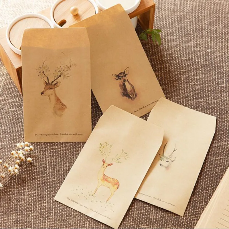 10Pcs/lot Cute Retro Kraft Paper Envelopes Lovely Deer Envelope Gift Card Office Stationery