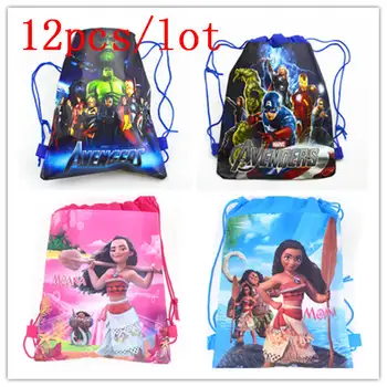 

12PCS Kids Favors Moana Avengers Non-Woven Fabric Backpack Baby Shower Girl Birthday Party Drawstring Bags Decoration Supply