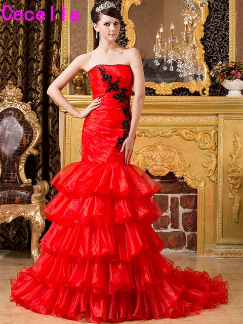 rojo negro sirena gótico vestidos de novia con color no tradicional