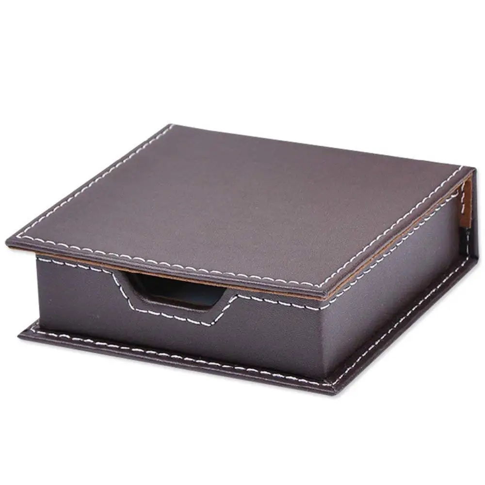 

PU Leather Square Notes Storage Holder Desktop Stationery Organizer For Business Card Office Suppliers (Brown)