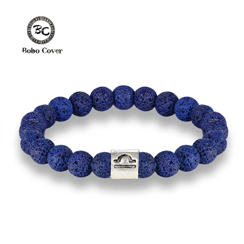 

New 12 Zodiac Signs 8mm Beads Bracelets Handmade Vintage Blue Lava Stone Beads Elastic Bracelets Jewelry For Men Women Jewelry