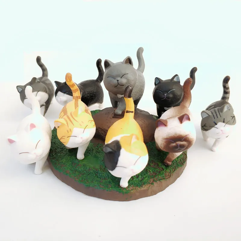 

9pcs/set Cartoon Lovely Kawaii Cats Small bell Action Figure Toy PVC Animal Mini Cat Decoration Toys Anime Dolls Christmas Gift