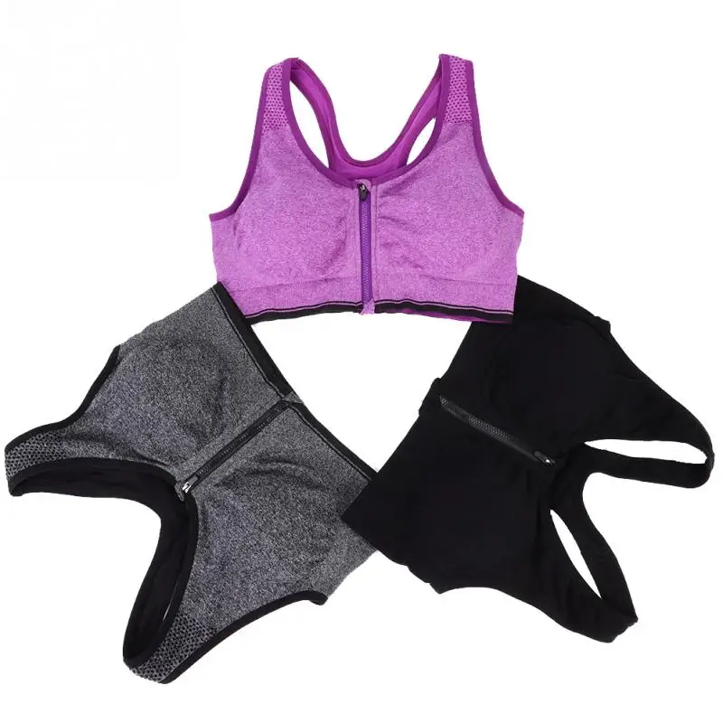 Women Chinlon Fitness Sports Bra Zipper Stretch Workout Vest Breathable