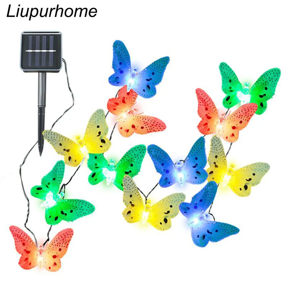 12 LED Multi color Fiber Butterfly Fairy Light Outdoor Solar Powered
