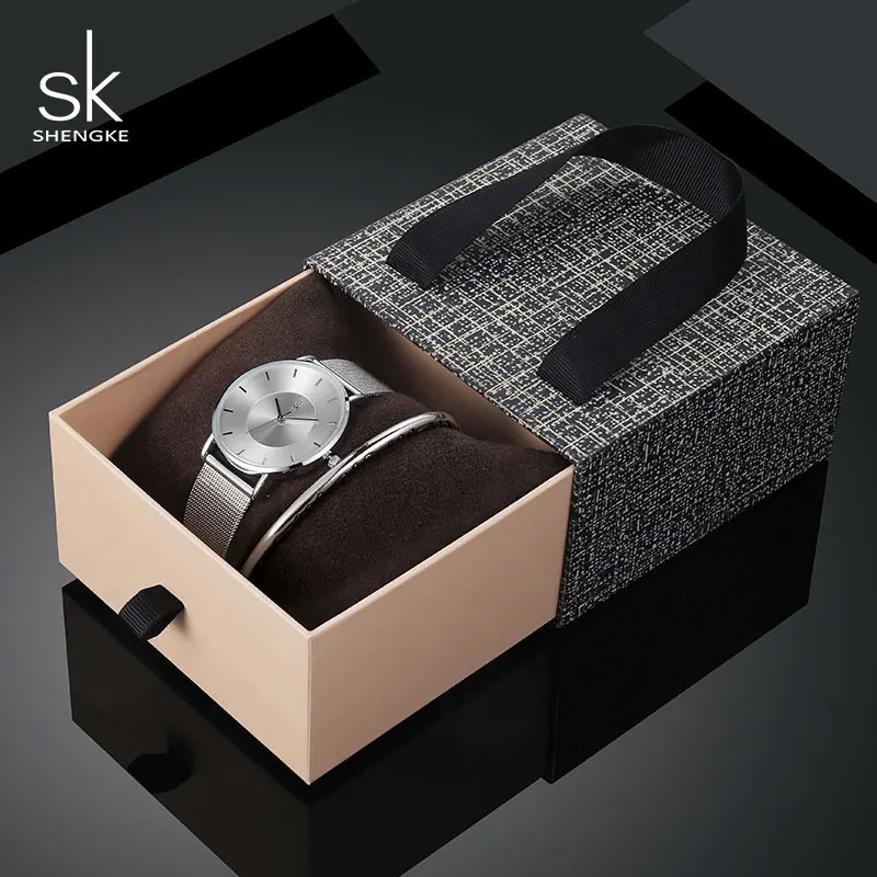 Shengke креативные серебряные кварцевые часы для женщин браслет набор SK женские часы Подарочный ювелирный набор Relogio Feminino Montre Femme