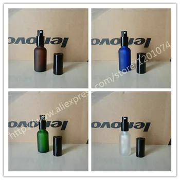 

30ml clear/blue/green/brown frosted Glass perfume Bottle With aluminum shiny black mist sprayer. perfume atomizer bottle