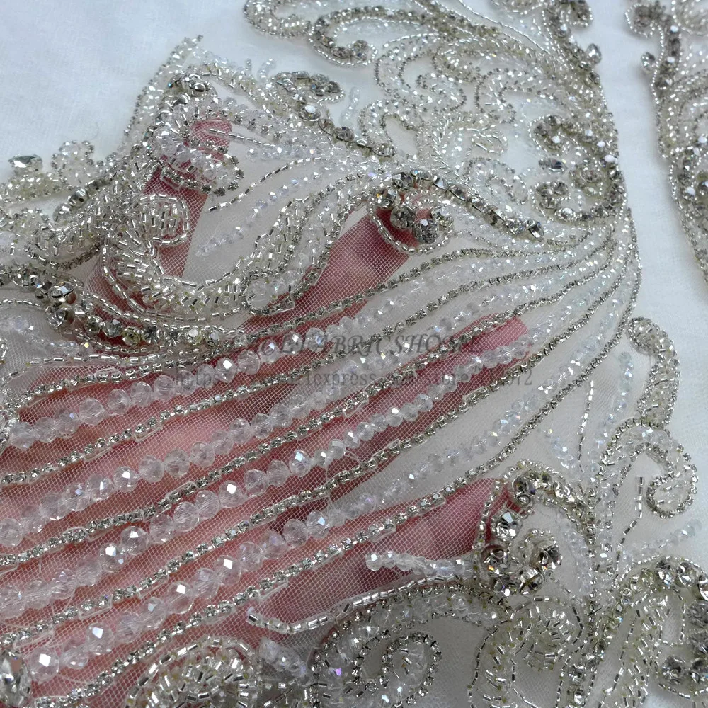 La Belleza 1 шт. тяжелый ручной работы, со стразами серый/серебристый кружевная отделка Большой патч свадебное платье аксессуары 47X45 см