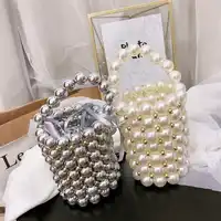 INS Pearls Beading Bag For women Fashion Handmade Pearls Handbags Vintage Evening Party Bag Ladies Luxury Hollow Tote